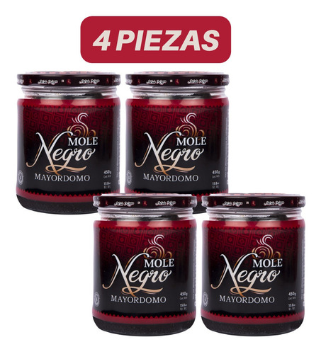 4 Frascos De Mole Negro 450 Gr C/u Mayordomo Oaxaca 