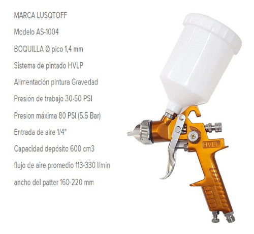 Pistola Pintar Lusqtoff Gravedad Hvlp As-1004 Verashop