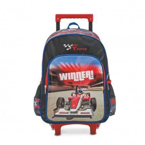 Mochila Escolar Con Carrito Auto De Carrera Multicolor