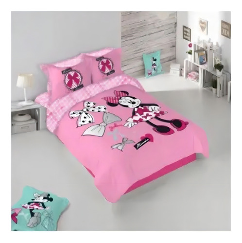 Set Edredón Infantil Reversible Disney Baby Minnie Color Rosa Diseño De La Tela Minnie Mouse