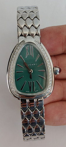 Reloj Bnlgr Mod. Serpentie Seduttorie Dama Correa Plata Bisel Con Piedras Caratula Verde (Usado)