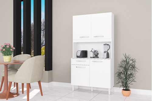 Imagen 2 de 3 de Alacena Mueble Auxiliar Cocina Carine 4 Puertas Blanco