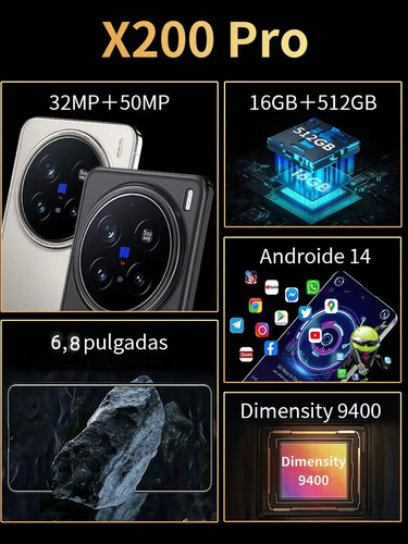 El Teléfono Más Vendido En 2025 X200 Pro Dual Sim Smartphone 16gb Ram 512gb Rom Android Phone Support Red 5g Internet Súper Rápido Celulares 8000mah Gris