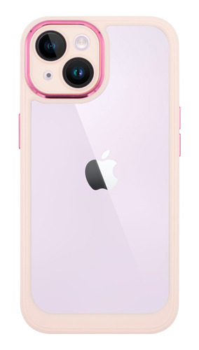 Protector iPhone 15 Plus Transparente Con Borde Color Rosa