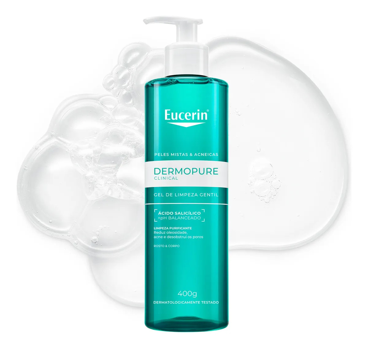 EUCERIN Dermopure Clinical Gel de Limpeza Gentil 400ml, Redução da oleosidade e acne, Desobstrui os poros