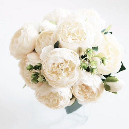 Peonías Artificiales Flor De Seda Ramo De Peonía Flores Deco Color Blanco