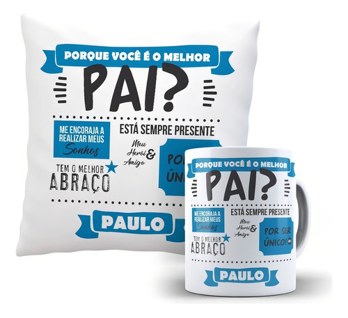 Almofada E Caneca Presente Foto Nome Homenagem Pai Frente Ve