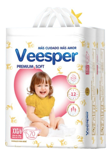 Pañal Veesper Modelo Paquetón Talla Xxg (70 Unidades)