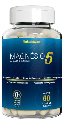 Magnésio 5x1 Magnésio Quelato,óxido,malato,taurato,ascorbato Sabor Sem Sabor