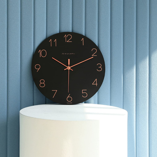 Reloj De Pared Mooas Flatwood Negro De 30 Cm Que No Hace Tic