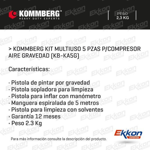 Imagen 3 de 8 de Compresor De Aire 50 Lts 2.5hp Ekkon + Kit X 5 +envio Gratis