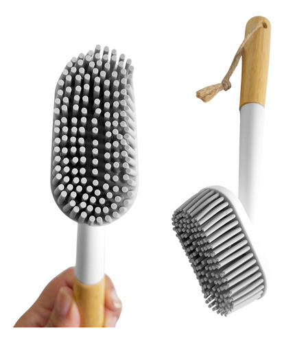 Cepillo De Silicona, Con Mango Madera, Baño Cocina - 13811 Gris