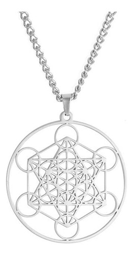 Collar Dije Cubo De Metatrón Arcángel Sello De Protección Espiritual Geometría Sagrada Energía Acero Inoxidable