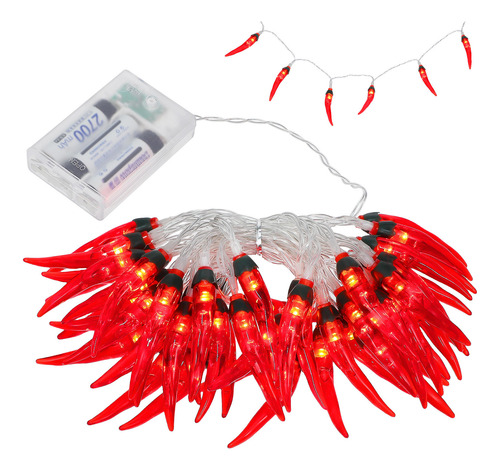 Guirnalda De Luces Chili De 5 M, 50 Led, Con Forma De Pimien