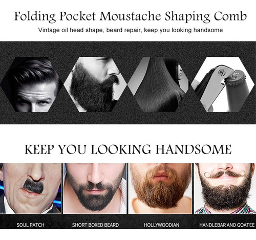 Peine Para Barba Plegable De Bolsillo De Acero Inoxidable
