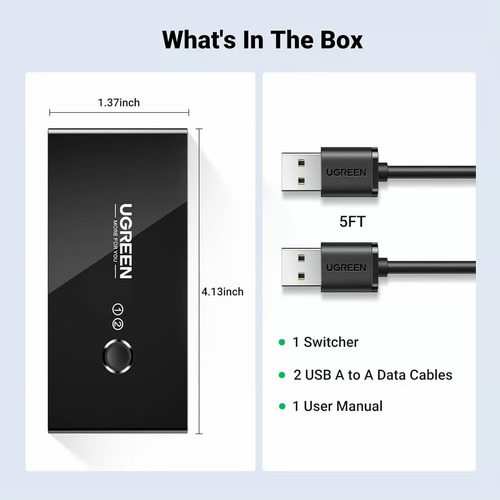 Ugreen Hub Kvm Switch Usb 2.0 2 Pcs Usando 1 Teclado/mouse 30767