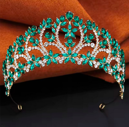 Set De Corona Reina Tiara Gargantilla Y Aretes Xv Boda Novia Verde