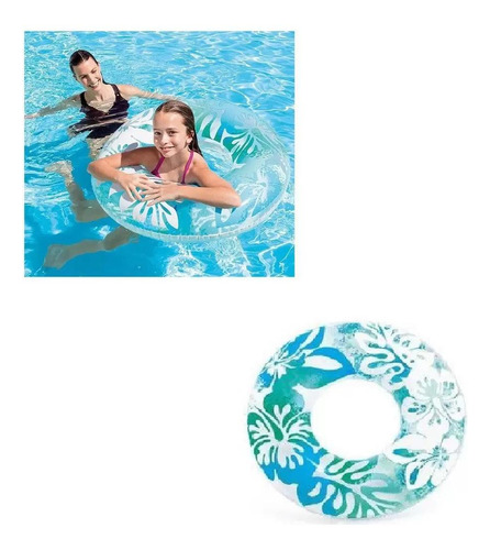 Boia Inflável Flores Azul Com Verde 91cm Intex Piscina Verão