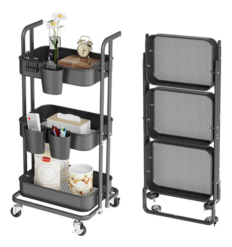 Carrito Plegable De Metal De 3 Niveles Dtk, Con Ruedas Bloqu