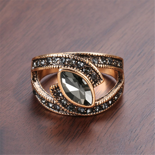 Anillo Vintage Bronce Negro Piedra Lunar Impresionante Para