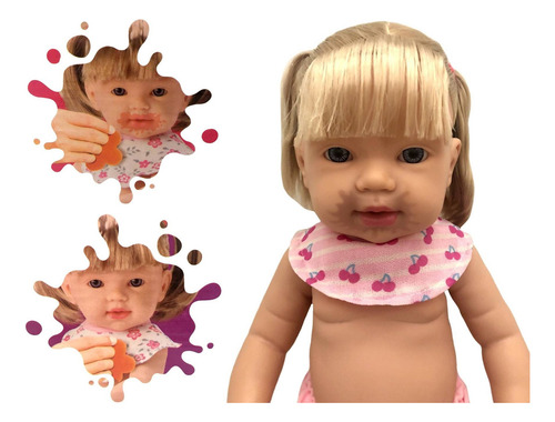 Boneca Bebê Menina Grande Baby Amora Com Cabelo - Mancha Sai Com A Esponjinha E Água Morna - Corpo Todo Em Vinil E Acessórios Papinha Estilo Reborn - Bambola Brinquedos