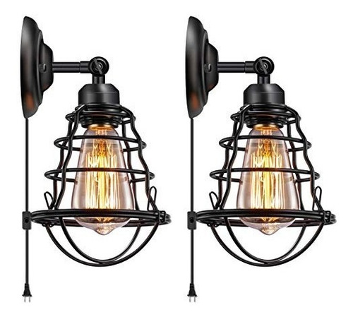 Lote De 2 Luces De Estilo Vintage Con Enchufe De Pared Indus