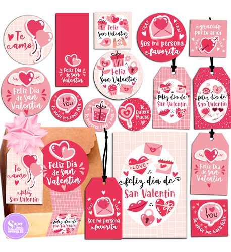 Kit Imprimible San Valentín Tags Etiquetas Tarjetas Círculos