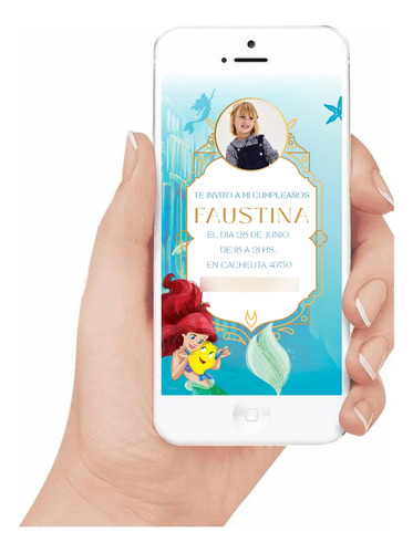 Tarjeta De Invitacion Digital Con Foto La Sirenita Ariel Agua