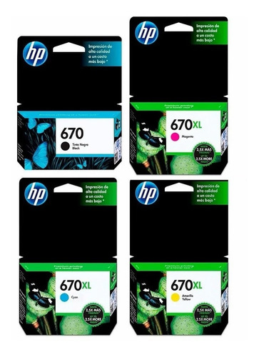 Combo Hp 670 Negro + 670xl Colores 3525 4615 4625 5525 6525