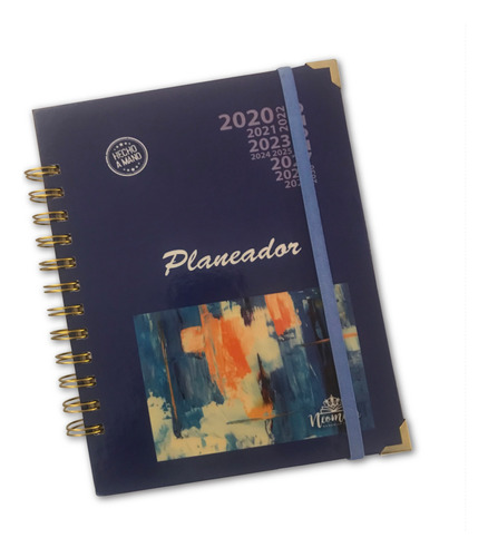 Agenda Planeador A5 Tapa Dura Azul Con Diseño Espiral Dorado