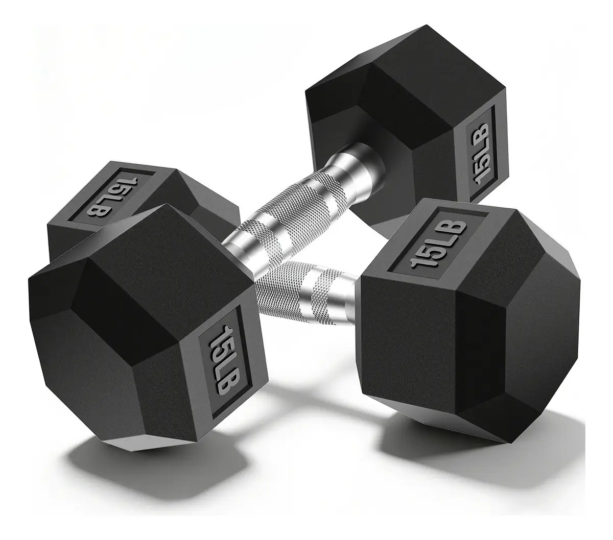 Mancuerna Pesa Gimnasio Hexagonal Caucho De 15 Lb 2 Pzc 13kg Color Negro