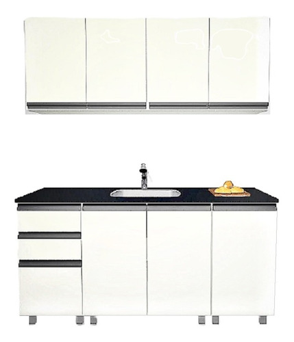 Mueble Cocina Alacena Y Bajo De 160 Blanco Perfil J Aluminio