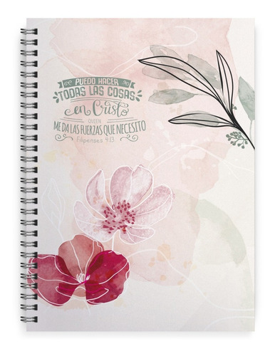 Imagen 1 de 6 de Cuaderno Con Versículo Floral Acuarela