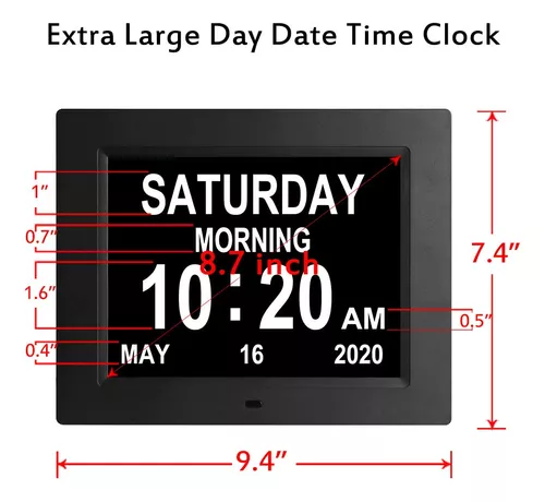 Aowasi Reloj digital con calendario extra grande para día y fecha con 3  recordatorios de medicamentos para personas mayores, demencia, ancianos
