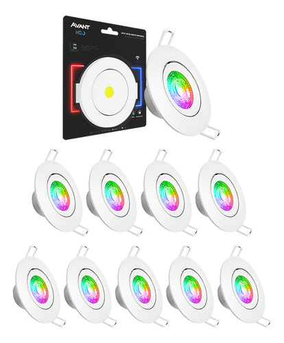 Kit 10 Spot Led Inteligente 5w 2700k/6500k Red Avant Neo Estrutura Rgb 110v/220v