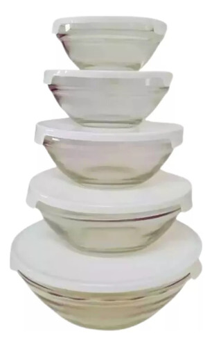 Set X5 Bowls Vidrio Tapa Plastica Carol Apilabl Casa Valente
