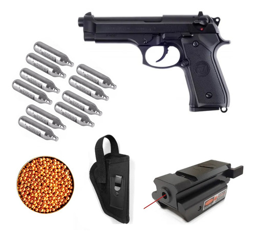 Kit Pistola Kwc M92 + Laser Rojo + Funda + 10 Co2 + 500bb