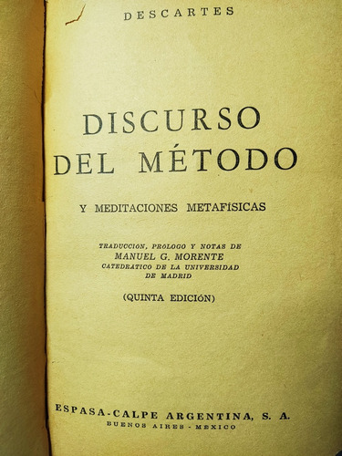 Libro Discurso Del Método Y Meditaciones Metafísicas 180ab6 (Usado)