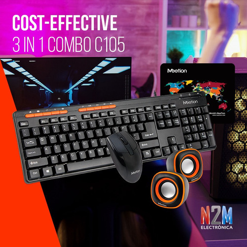 Imagen 6 de 10 de Combo 3 En 1 Teclado + Mouse + Parlantes Usb Meetion Mt-c105
