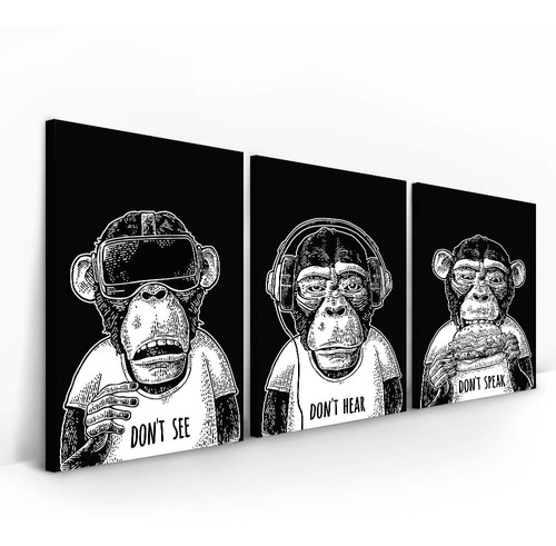 Quadro Mosaico 120x60 Três Macacos Sábios Moderno Para Sala 