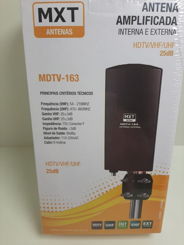 Antena Digital Hdtv Interna E Externa Amplificada Mdtv-163