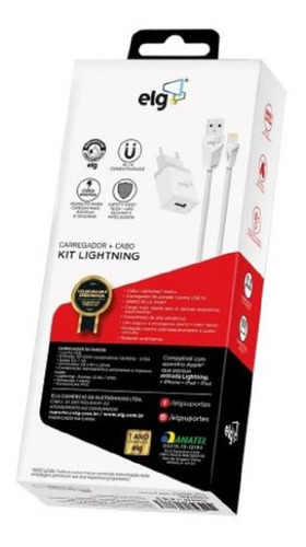 Carregador Para iPhone Com Cabo Certificado ELG Cor Branco