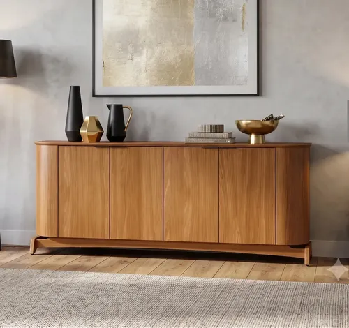 Buffet Aparador Curvo Em Mdf 4 Portas 160cm Com Pés Em