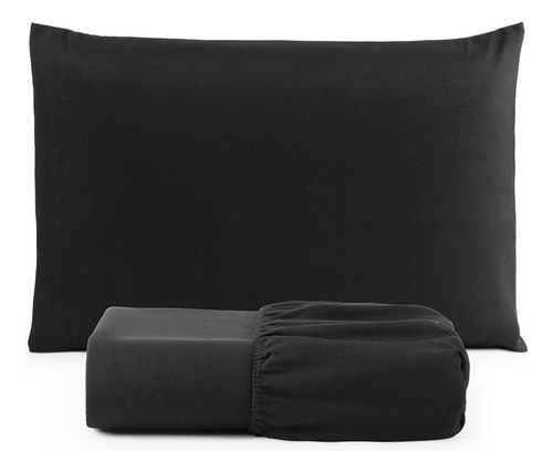 Jogo Roupa Cama Lençol Solteiro 400 Fios 2 Peças Barra Hotel Cor Preto Desenho do tecido Liso
