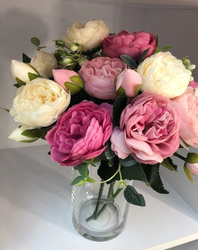 10 Ramo Flores Artificial Peonias Artificiales Flor Ramo Rosa