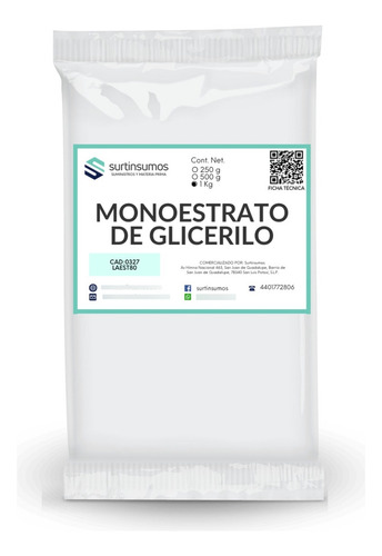 Monoestrato De Glicerilo Usp Cosmético Y Alimenticio 1kg