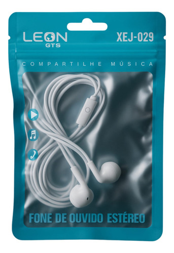 Fone De Ouvido Com Fio Reforçado E Microfone Leongts Branco