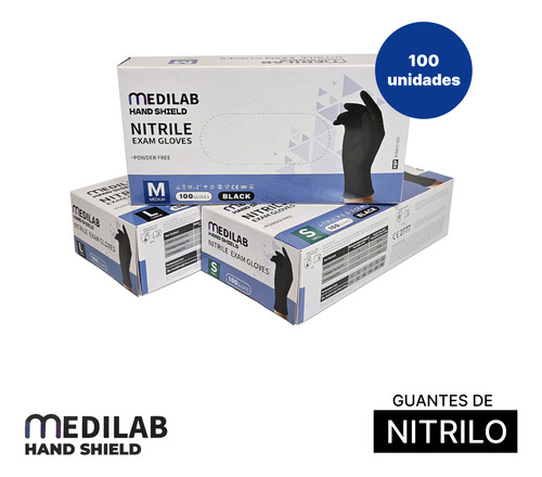 Guantes Nitrilo Medilab Antideslizantes 10x100 Talle M Color Negro