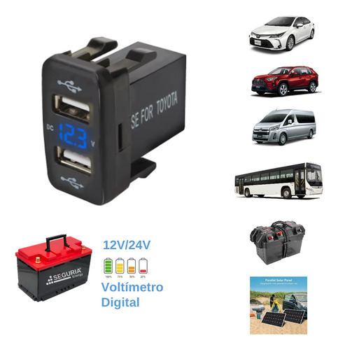 Cargador Usb Con Voltimetro Carga Rapida Auto Doble Puerto