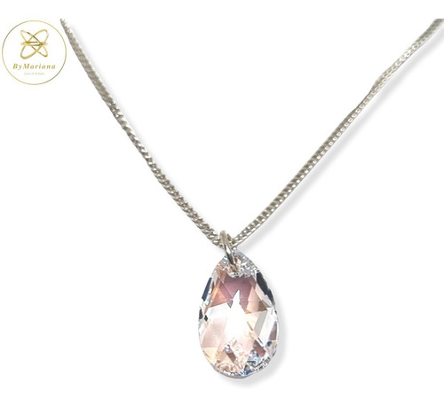 Imagen 3 de 7 de Cadena Plata + Dije Cristal Austriaco Swa Shimmer 10x16 Mm